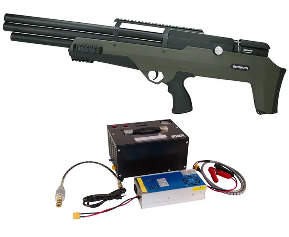 Carabina de Pressão PCP Behemoth PS-R3-SF 5,5mm Green + Compressor Portátil 300 BAR - KMD
