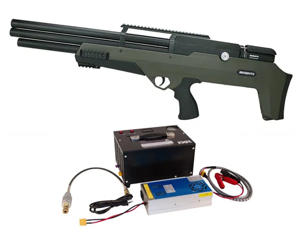Carabina de Pressão PCP Behemoth PS-R3-SF 5,5mm Green + Compressor Portátil 300 BAR - KMD