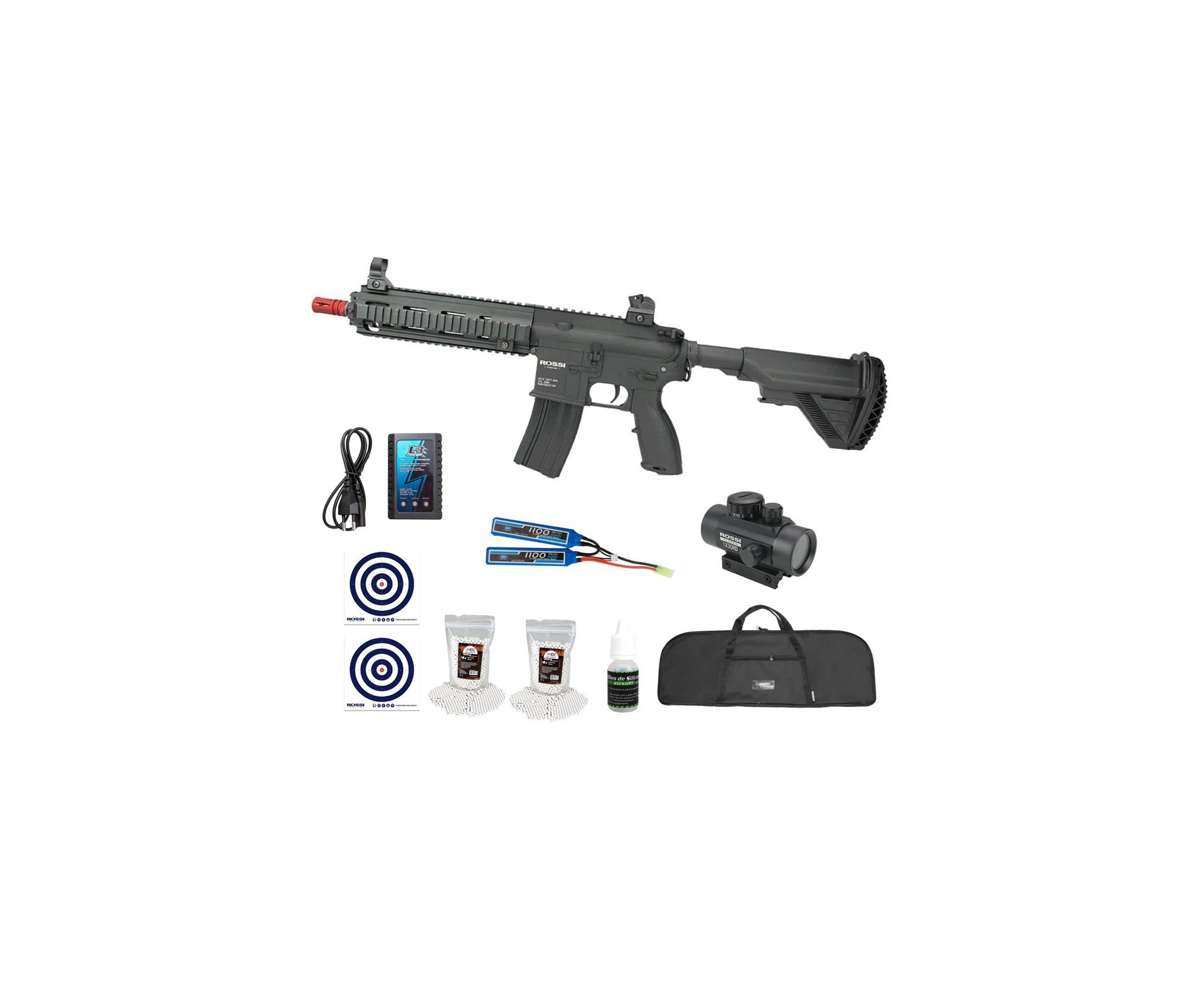 Rifle de Airsoft AEG AR15 Neptune 416 Gatilho Eletrônico 6mm + Bateria + Carregador + Capa + BBS + Óleo + Alvos + Red Dot