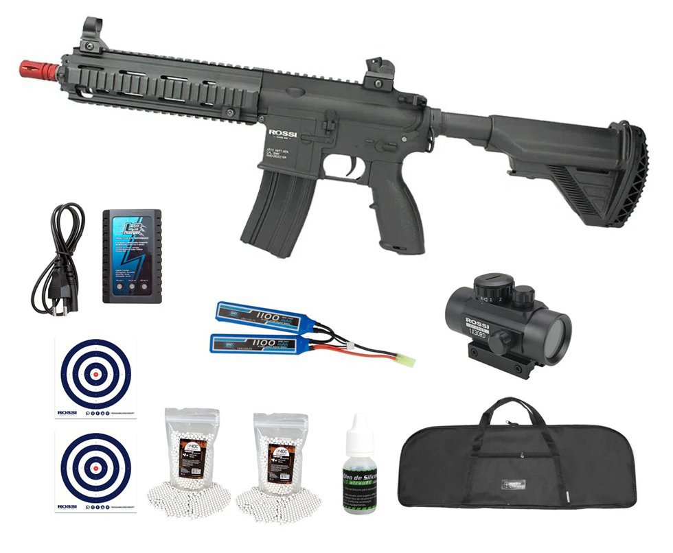 Rifle de Airsoft AEG AR15 Neptune 416 Gatilho Eletrônico 6mm + Bateria + Carregador + Capa + BBS + Óleo + Alvos + Red Dot