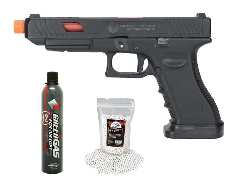 Pistola de Airsoft Rossi GK Combat Master Blowback 6mm + Green Gás+ BBS
