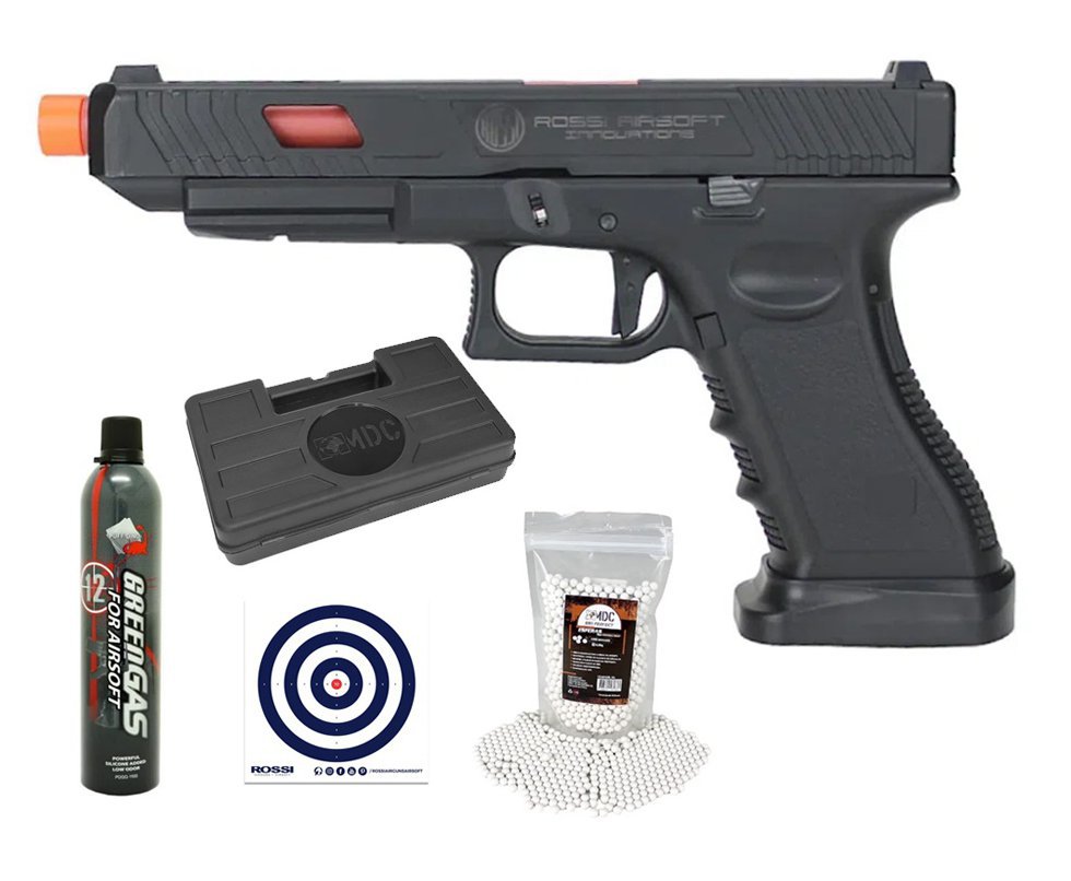 Pistola de Airsoft Rossi GK Combat Master Blowback 6mm + Green Gás+ BBS + Case + Alvos