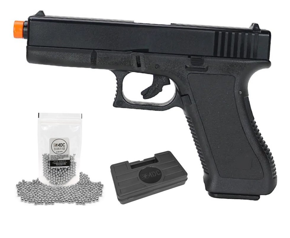 Pistola de Pressão Spring K17 G17 Esfera Alumínio + BBS + Case