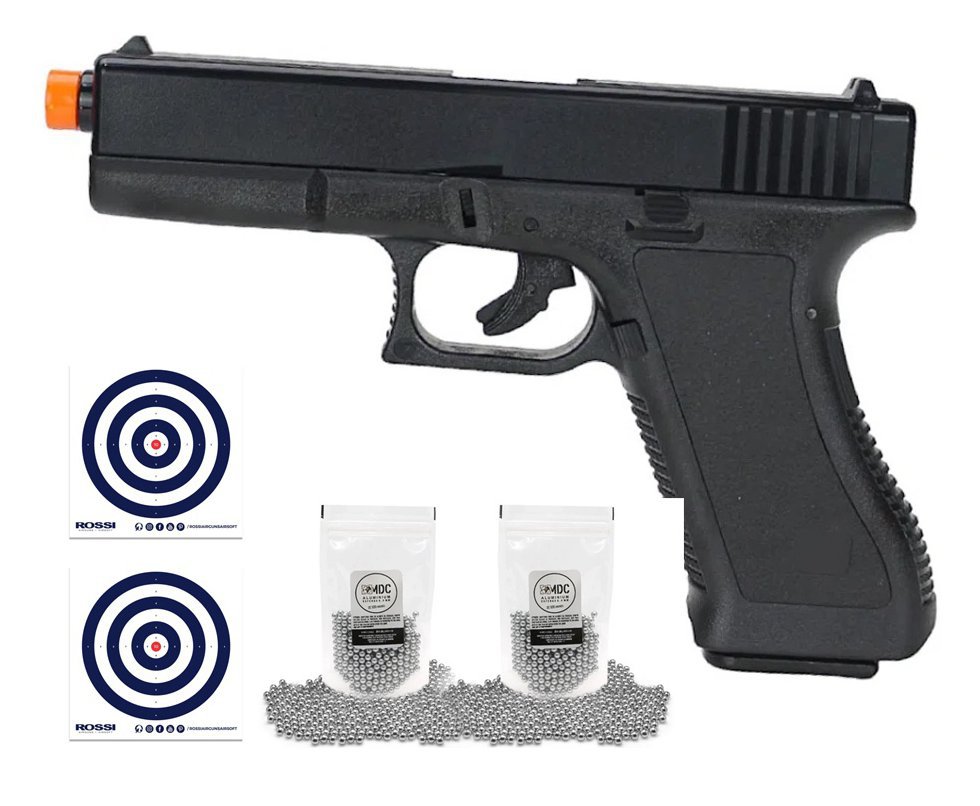 Pistola de Pressão Spring K17 G17 Esfera Alumínio + BBS + Alvos