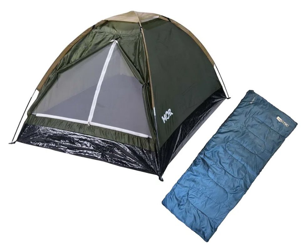 Saco dormir Bugy solteiro Camping NKT 8°C e 15°C Preto AZUL + Barraca Iglu 2 Pessoas Verde