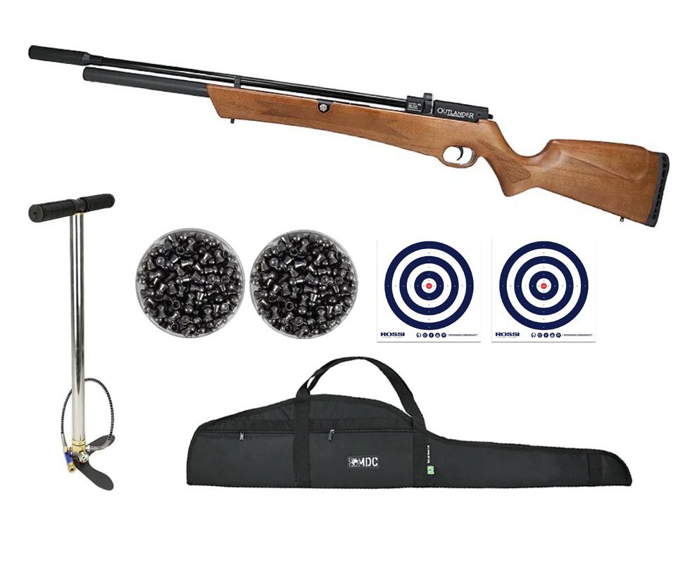 Carabina de Pressão PCP Rossi Outlander VR Válvula Reguladora Madeira 5.5 + Capa + Bomba + Chumbos + Alvos