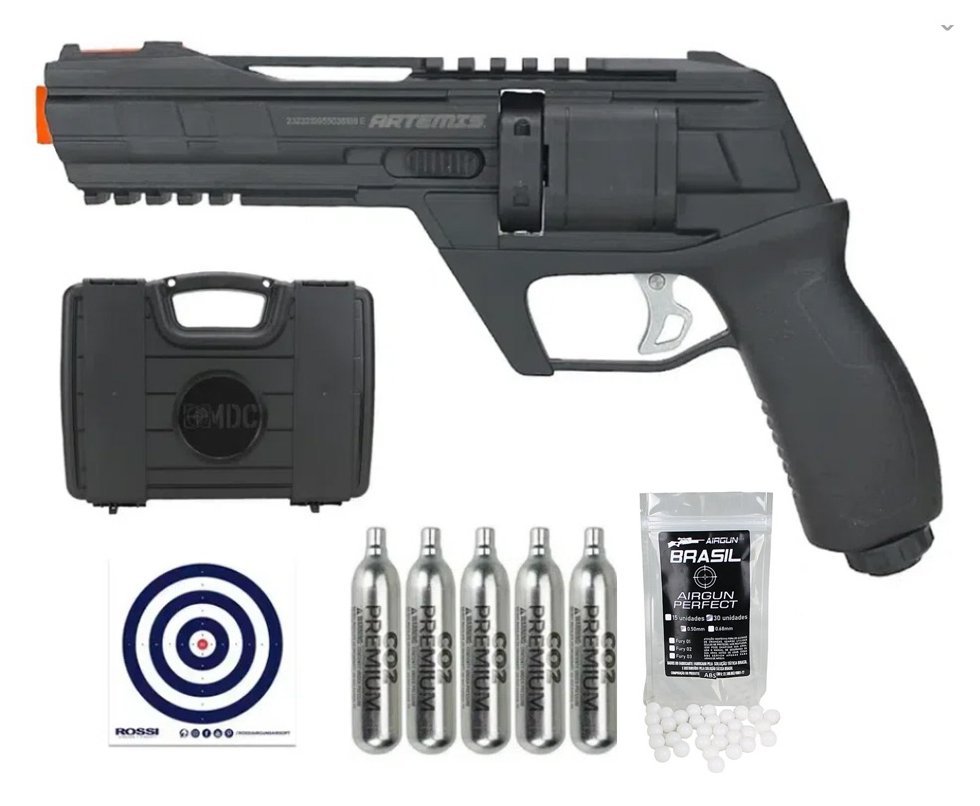 Revólver de Pressão HDR CO2 CP300 Defender .50 + Co2 + Case + Alvos + BBS de Plástico