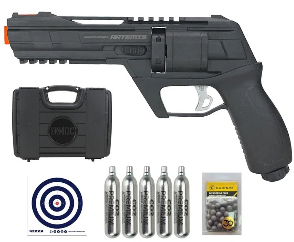 Revólver de Pressão HDR CO2 CP300 Defender .50 + Co2 + Case + Alvos + BBS de Plástico