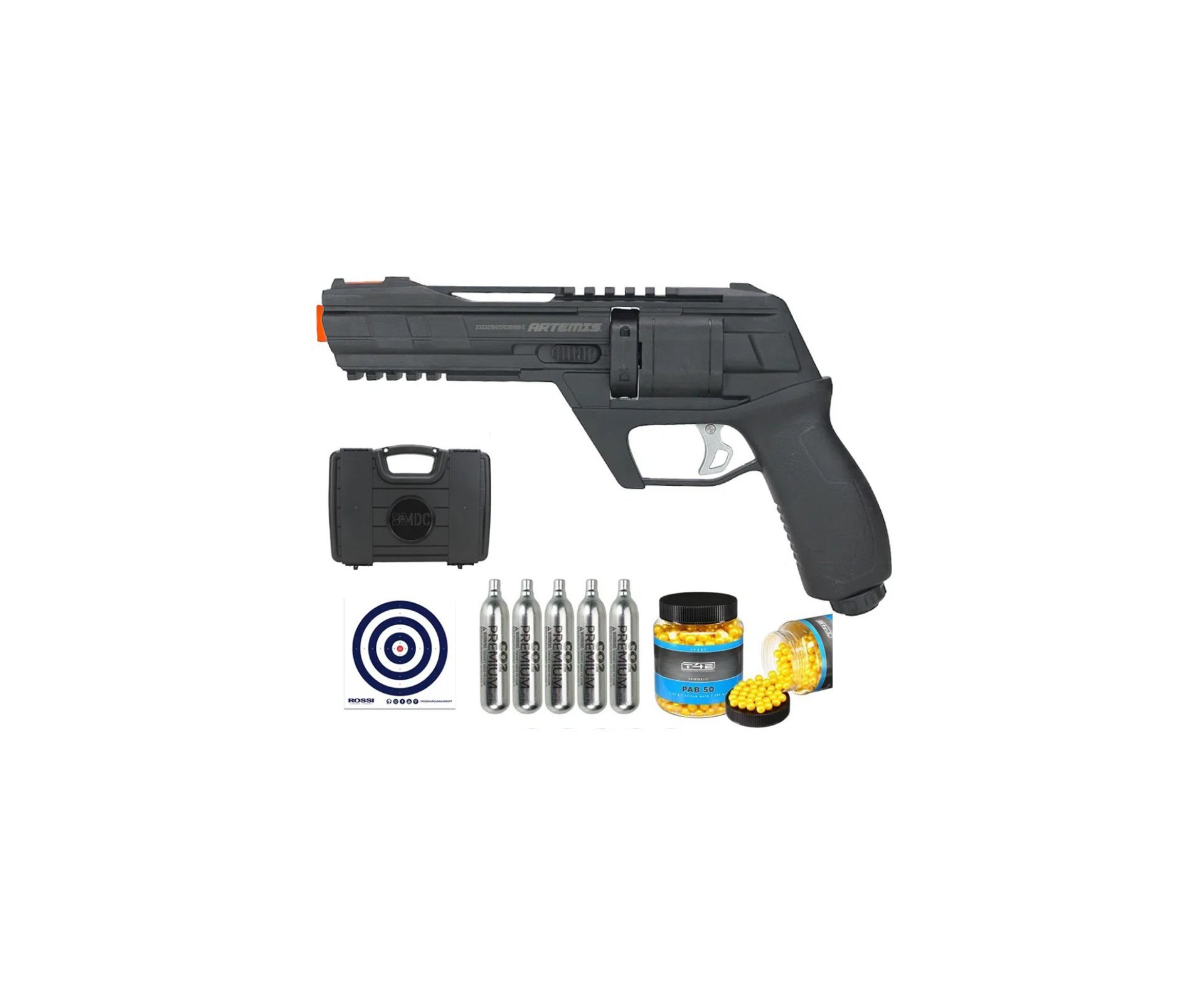 Revólver de Pressão HDR CO2 CP300 Defender .50 + Co2 + Case + Alvos + BBS de Paintball