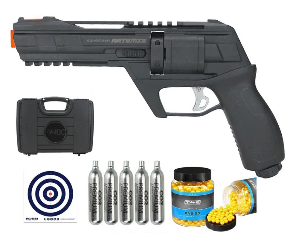 Revólver de Pressão HDR CO2 CP300 Defender .50 + Co2 + Case + Alvos + BBS de Paintball