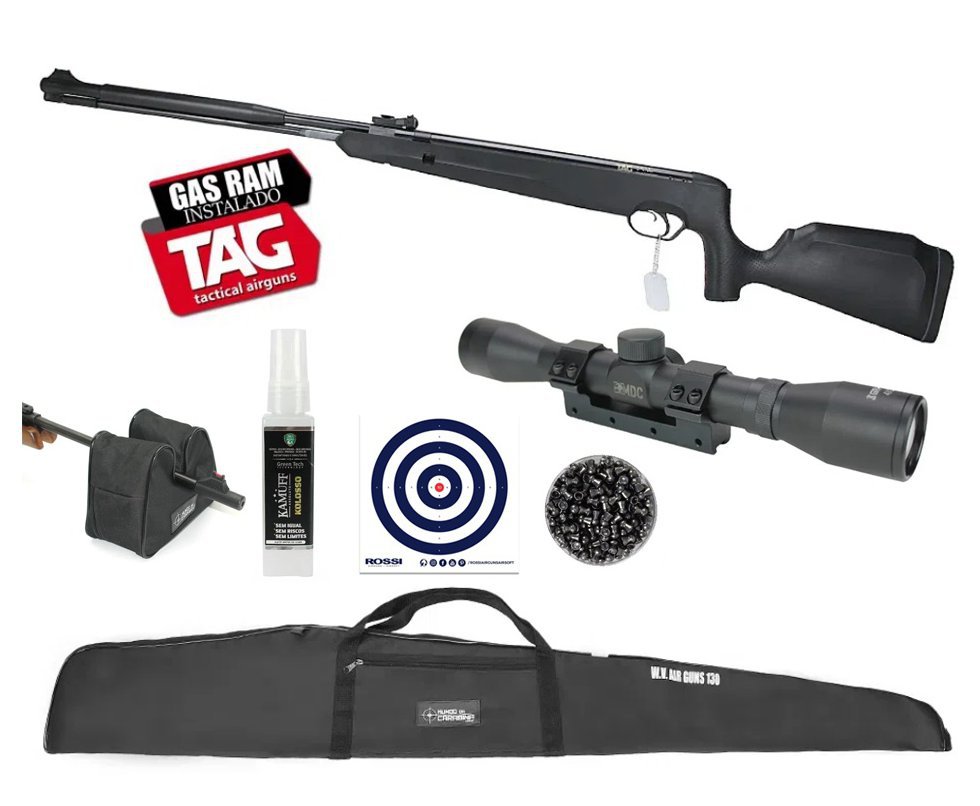 Carabina de Pressão Naja 2.0 Nitro 4,5mm Cano Fixo + Capa + Luneta + Chumbos + Alvos + Kamuff + Sand Bag