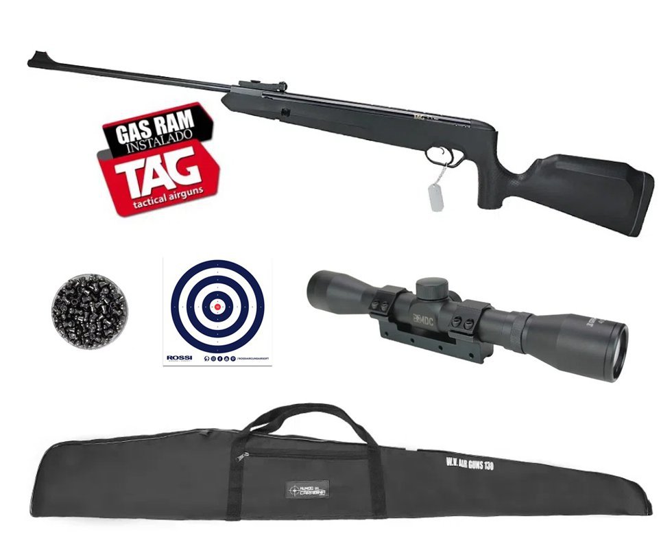 Carabina de Pressão Naja Nitro Gás Ram 5,5 + Capa + Luneta 4x32 + Chumbos + Alvos