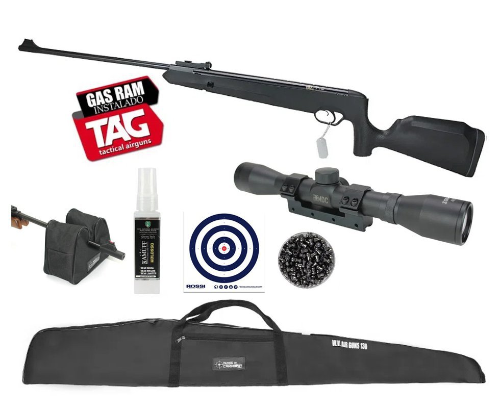 Carabina de Pressão Naja Nitro Gás Ram 5,5 + Capa + Luneta 4x32 + Chumbos + Alvos + Kamuff + Sand Bag