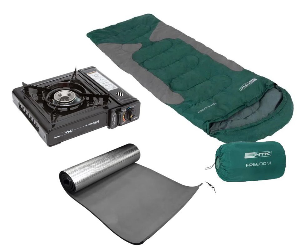 Saco De Dormir Freedom -1,5c A -3,5c Verde E Cinza + Isolante + Fogareiro Frontier Preto