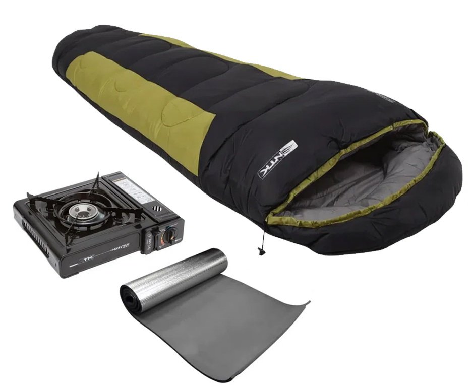 Saco De Dormir Nautika Modelo Mummy -1°c A +8°c Preto Com Verde  + Isolante + Fogareiro Frontier Preto