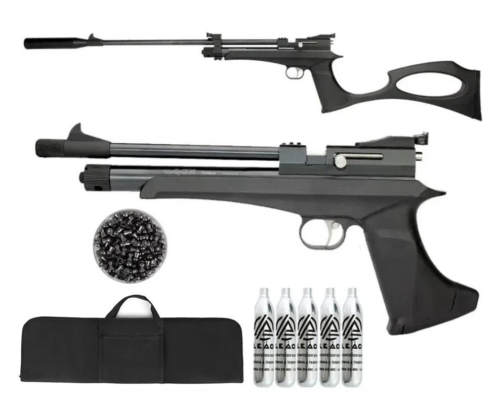 Carabina De Pressão Co2 Cp2 Cobra Hibrida Black 4,5mm Qgk By Spa + Capa + Co2 + Chumbinho