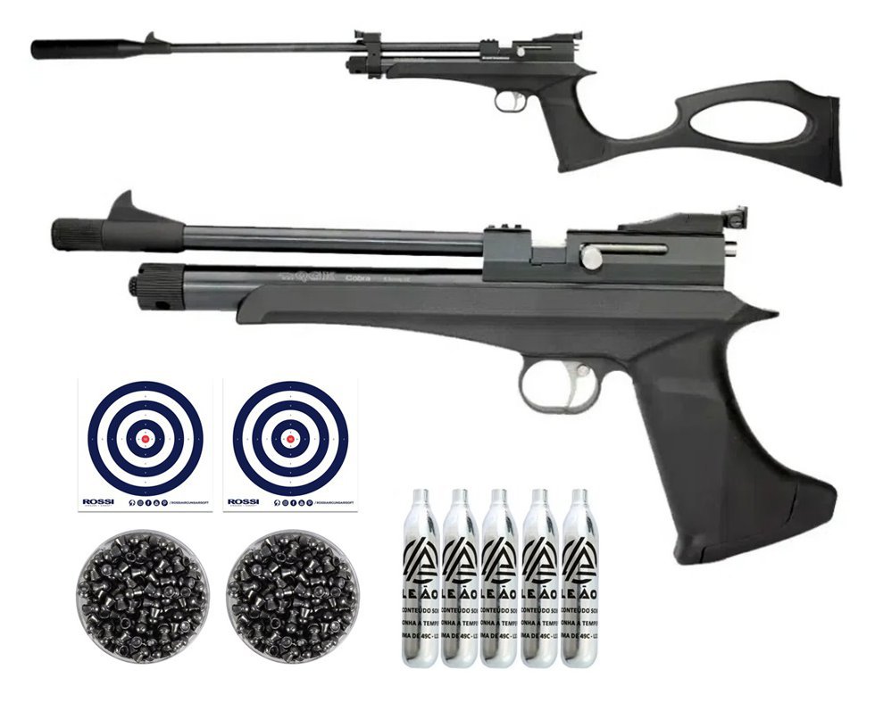 Carabina De Pressão Co2 Cp2 Cobra Hibrida Black 4,5mm Qgk By Spa + CO2 + Chumbinho + Alvos