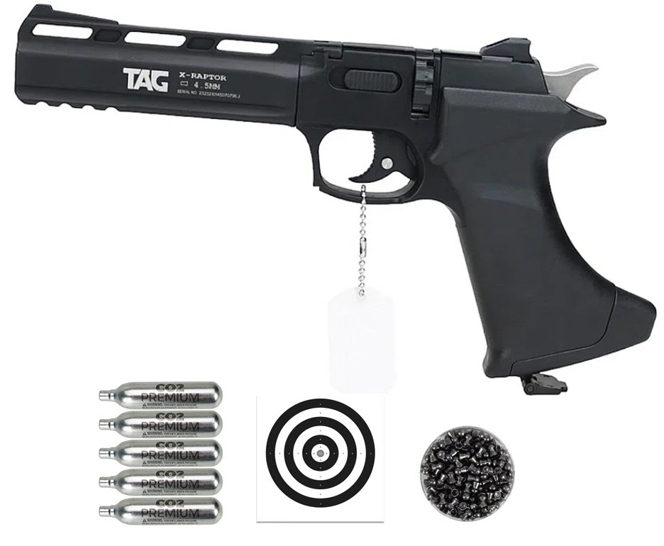 Pistola De Pressão CO2 CP400 RAPHTOR 8 Tiros 4,5mm TAG SPA + Co2 + Chumbinho + Alvos