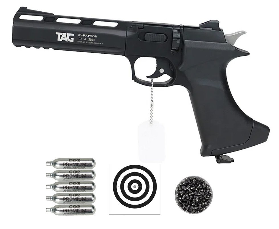 Pistola De Pressão CO2 CP400 RAPHTOR 8 Tiros 4,5mm TAG SPA + Co2 + Chumbinho + Alvos