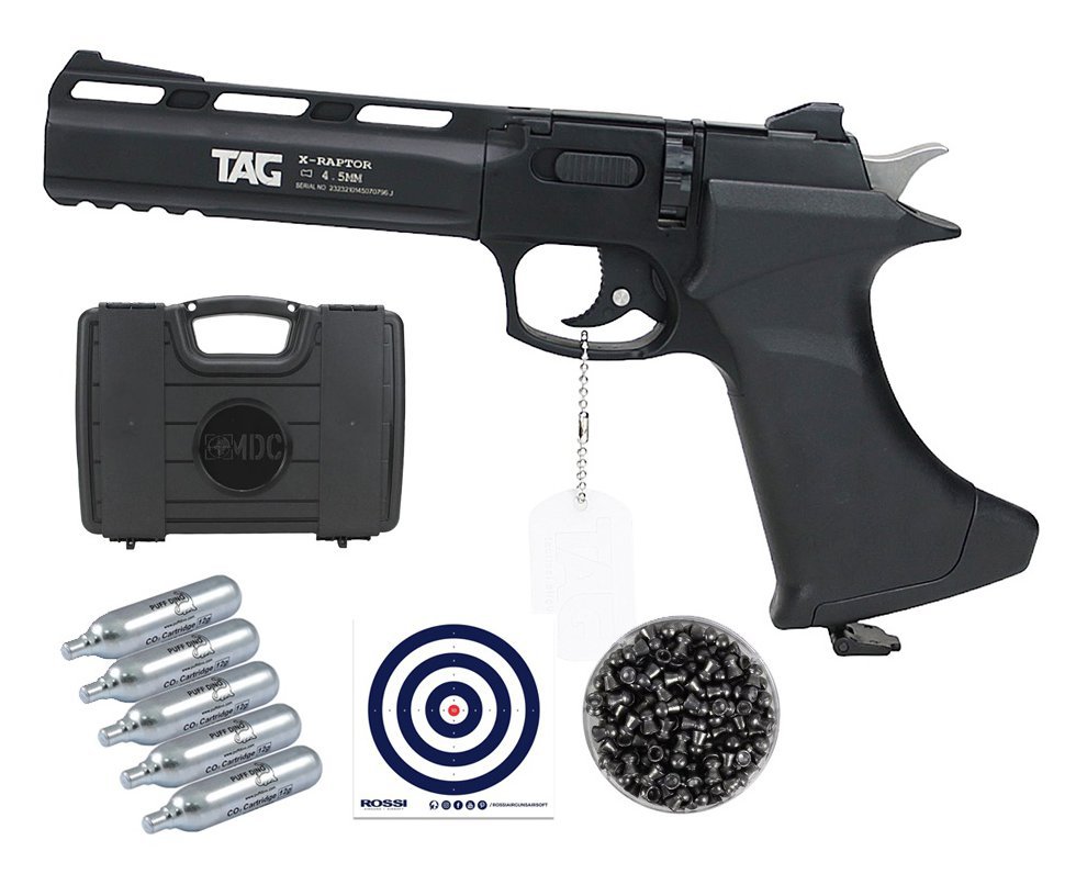 Pistola De Pressão CO2 CP400 RAPHTOR 8 Tiros 4,5mm TAG SPA + Case + Co2 + Chumbinho