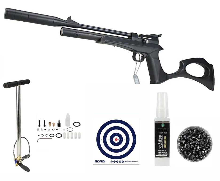 Carabina e Pistola de Pressão PCP Air Short 5,5 + Bomba + Chumbo + Kamuff + Alvos