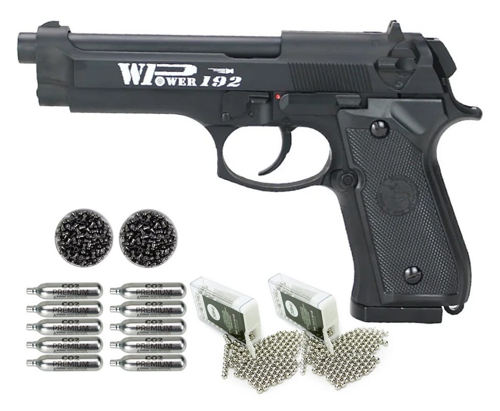Pistola de Pressão CO2 M92 FS Chumbinho/BBS Dual Ammo 4,5 + Co2 + BBS + Chumbo