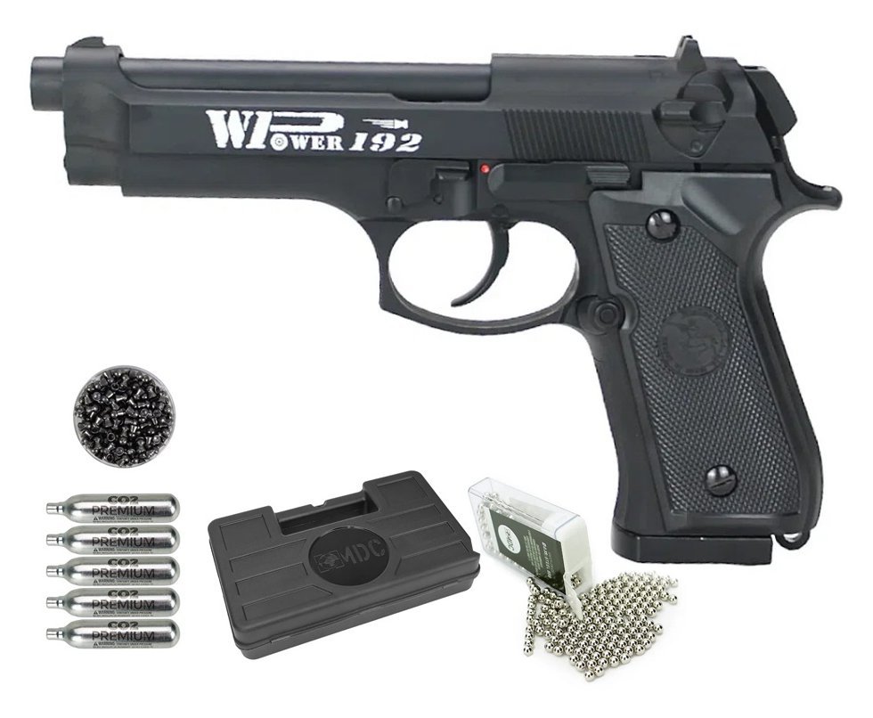 Pistola de Pressão CO2 M92 FS Chumbinho/BBS Dual Ammo 4,5 + Co2 + BBS + Chumbo + Case