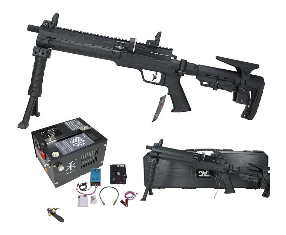 Carabina de Pressão PCP NKS Tacto S 5,5mm - Niksan Defense + Compressor de ar para PCP Compacto portátil 300BAR 110V/220V/12V Rossi Tuxing