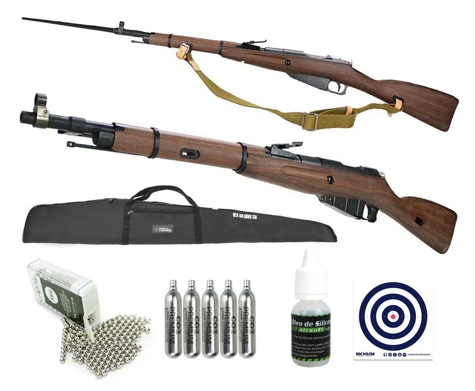 Carabina de Pressão CO2 Mosin Nagant M1944 4,5 + Co2 + BBS + Capa + Alvos + Óleo