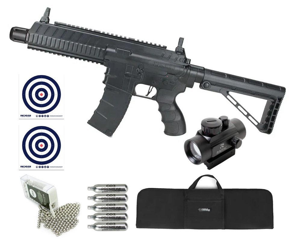 Rifle de Pressão CO2 HK HK416 Steel Strike 4.5 + Co2 + BBS + Capa + Alvos + Red Dot