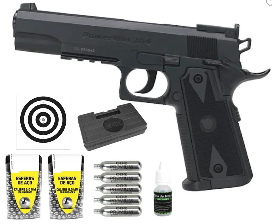 Pistola de Pressão CO2 1911 Tactical BBs Aço 6mm + Co2 + BBS + Alvos + Case + Óleo