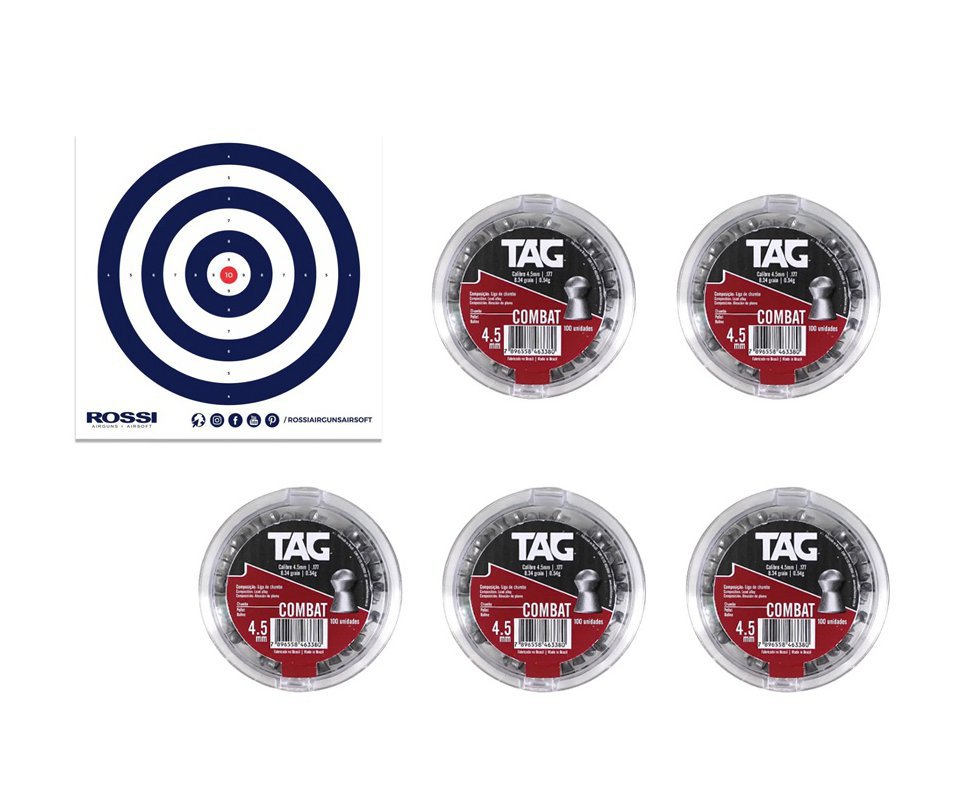 Kit 05 Cx Chumbinho Combat Cal 4,5mm - TAG + Alvos
