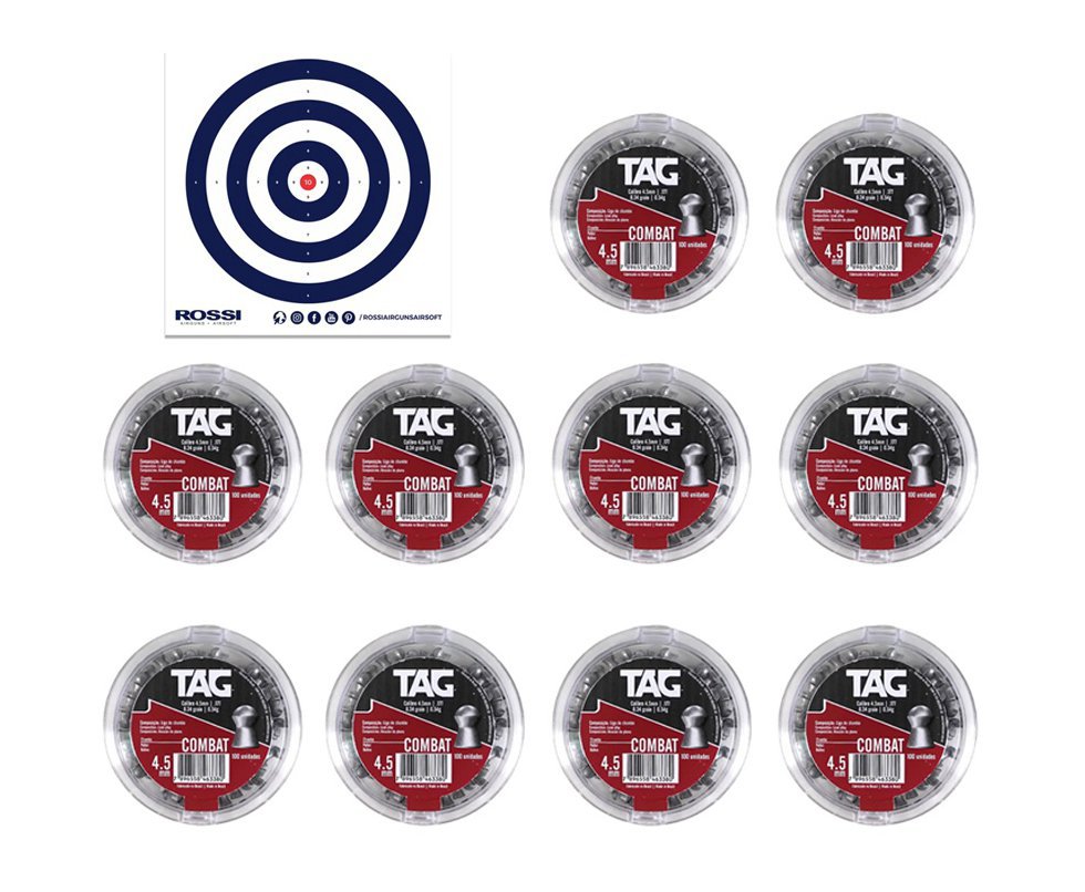 Kit 10 Cx Chumbinho Combat Cal 4,5mm - TAG + Alvos
