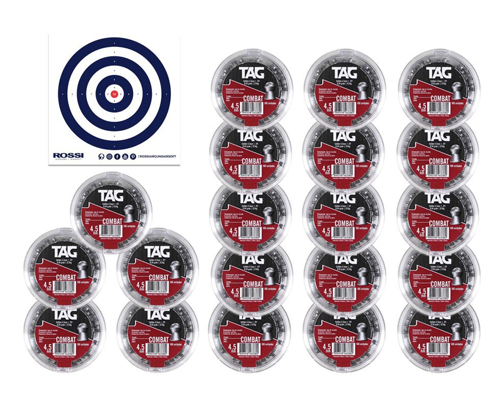 Kit 20 Cx Chumbinho Combat Cal 4,5mm - TAG + Alvos