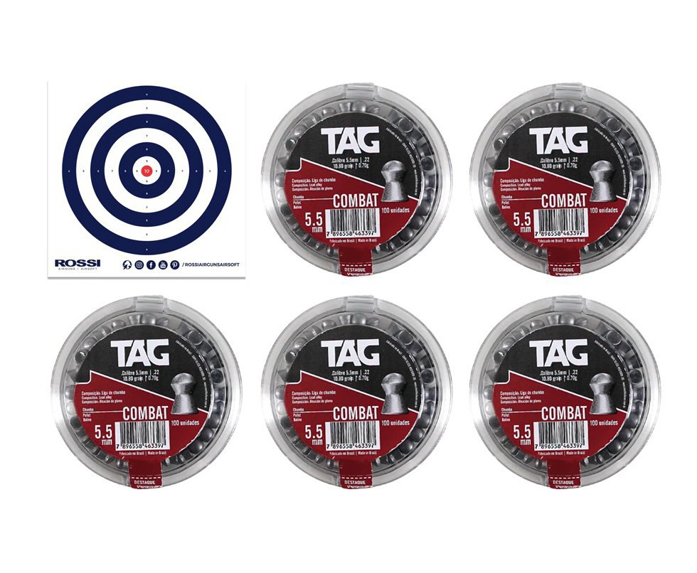 Kit 05 Cx Chumbinho Diabolo Combat Cal 5,5mm - TAG + Alvos