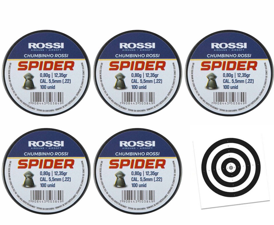 Kit 05 Cx Chumbinho Rossi Spider 5,5mm-100unds + Alvos