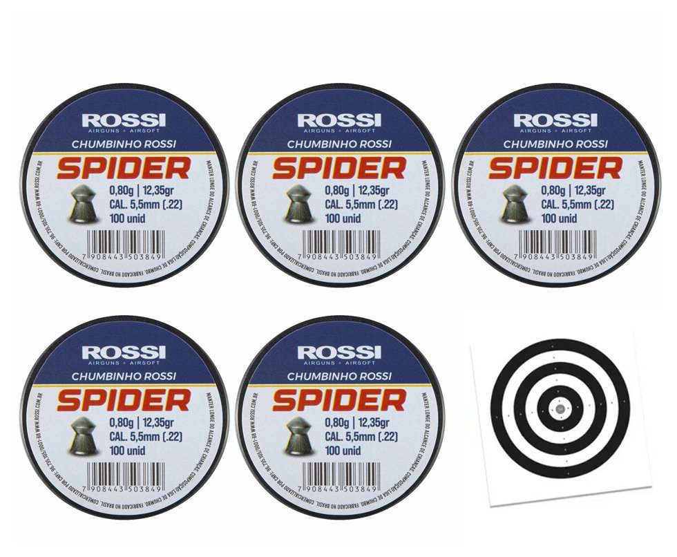 Kit 05 Cx Chumbinho Rossi Spider 5,5mm-100unds + Alvos
