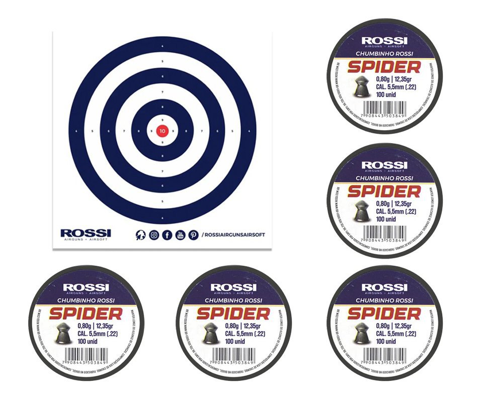 Kit 05 Cx Chumbinho Rossi Spider 5,5mm-100unds + Alvos