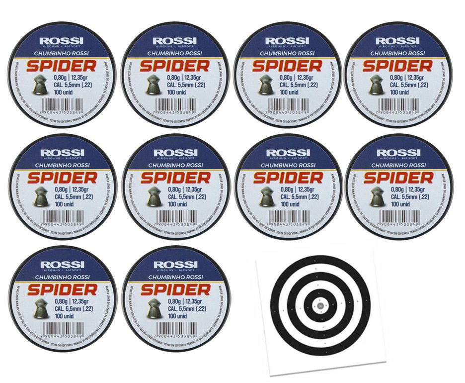 Kit 10 Cx Chumbinho Rossi Spider 5,5mm-100unds + 10 Alvos