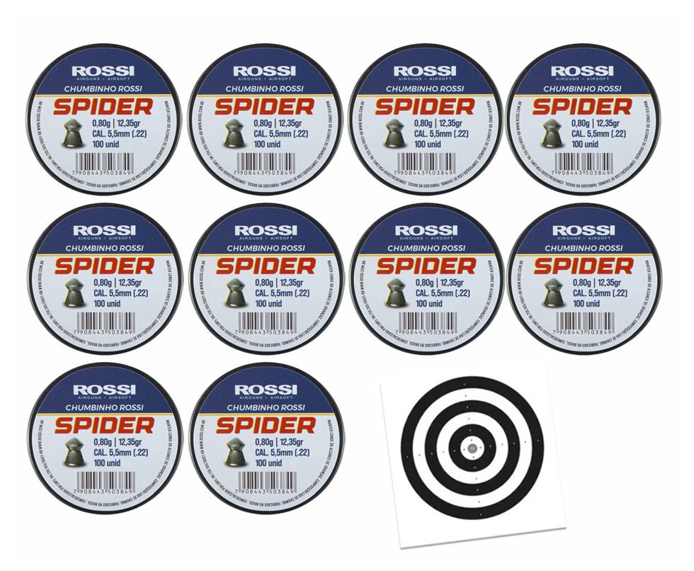 Kit 10 Cx Chumbinho Rossi Spider 5,5mm-100unds + 10 Alvos