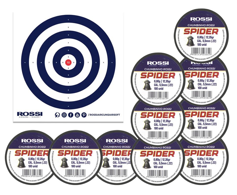 Kit 10 Cx Chumbinho Rossi Spider 5,5mm-100unds+Alvos