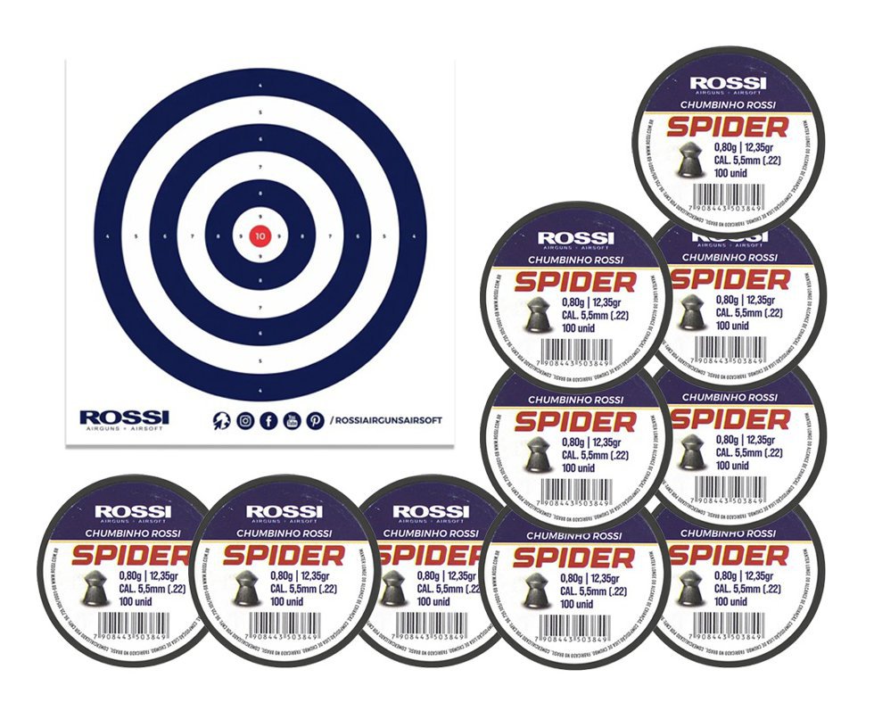 Kit 10 Cx Chumbinho Rossi Spider 5,5mm-100unds + 10 Alvos