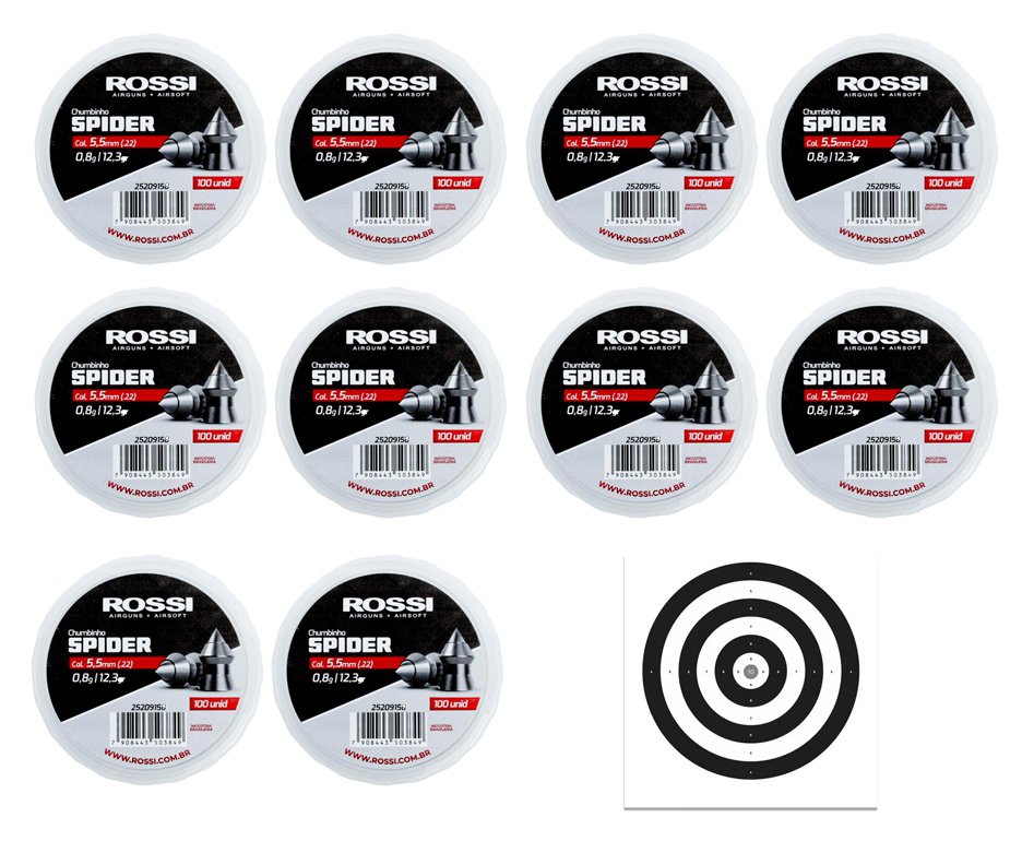 Kit 10 Cx Chumbinho Rossi Spider 5,5mm-100unds + 10 Alvos