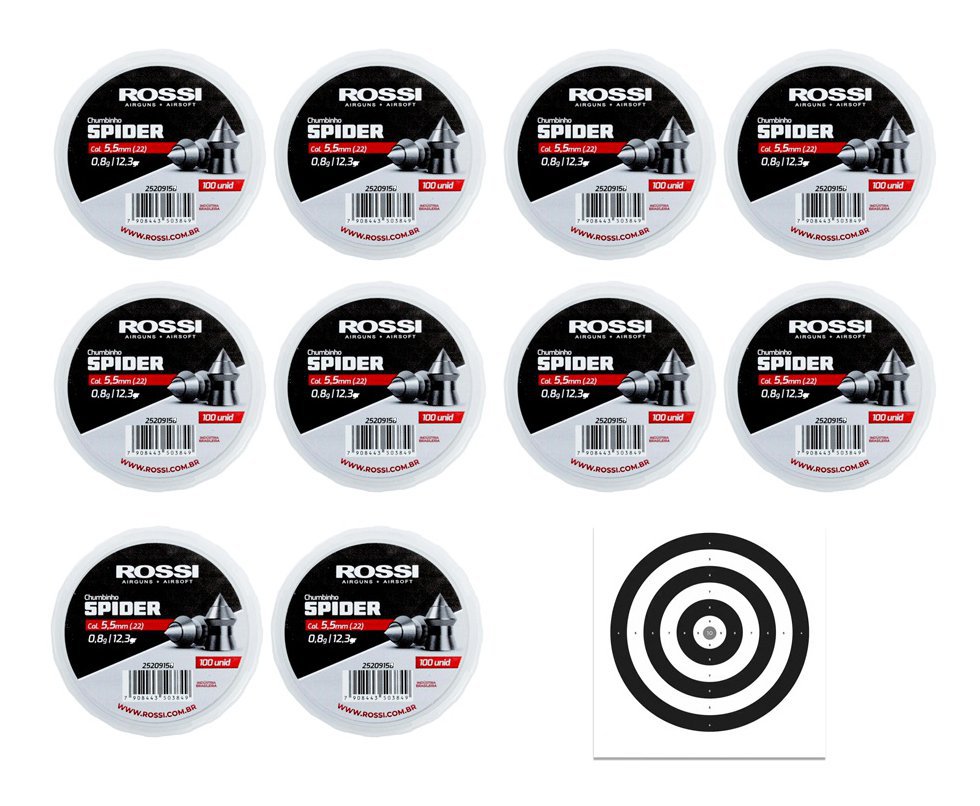 Kit 10 Cx Chumbinho Rossi Spider 5,5mm-100unds + 10 Alvos