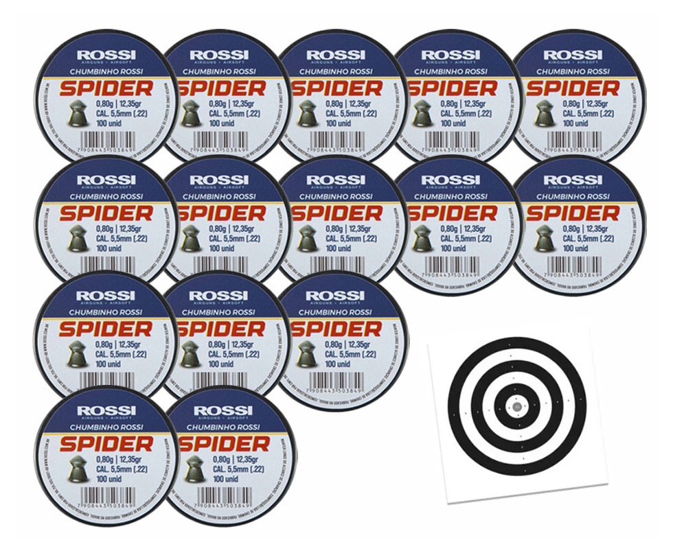 Kit 15 Cx Chumbinho Rossi Spider 5,5mm-100unds + Alvos