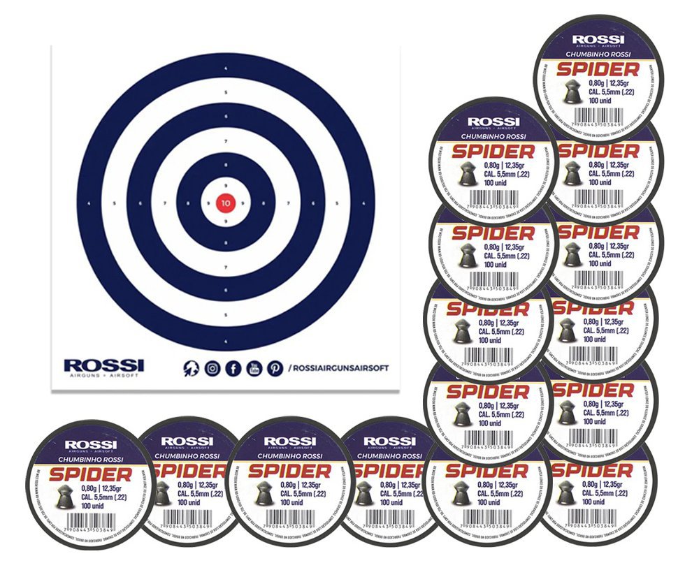 Kit 15 Cx Chumbinho Rossi Spider 5,5mm-100unds + Alvos