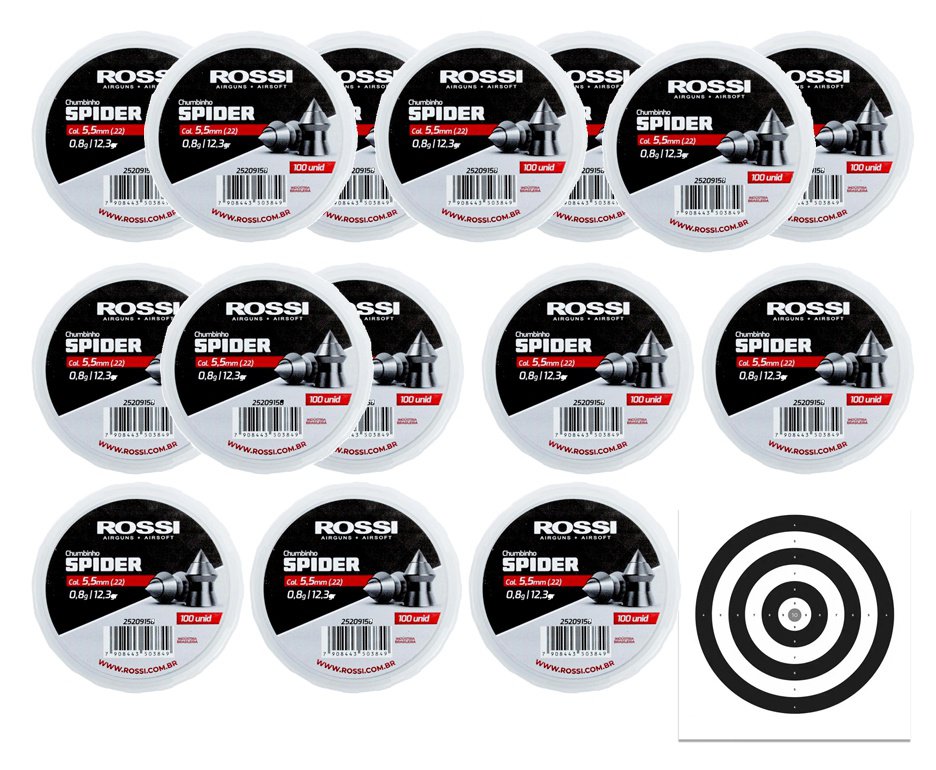Kit 15 Cx Chumbinho Rossi Spider 5,5mm-100unds + Alvos