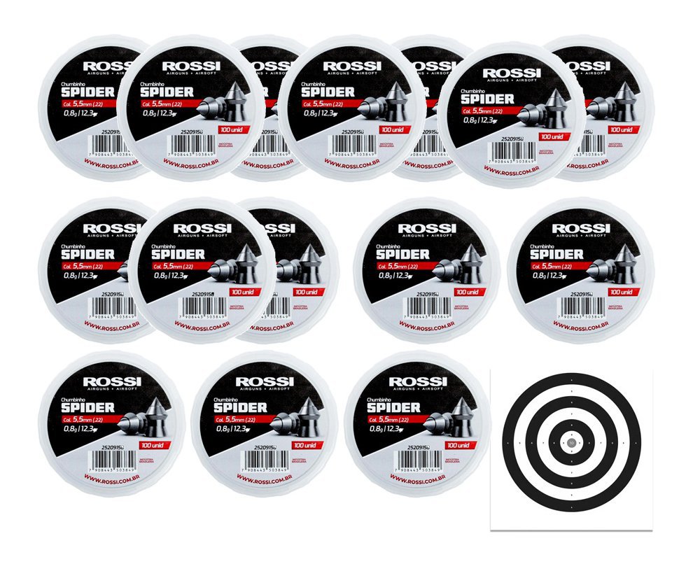 Kit 15 Cx Chumbinho Rossi Spider 5,5mm-100unds + Alvos
