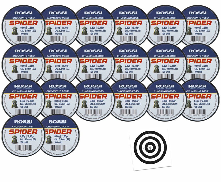 Kit 20 Cx Chumbinho Rossi Spider 5,5mm-100unds + Alvos