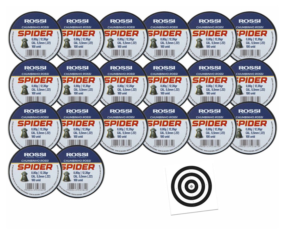 Kit 20 Cx Chumbinho Rossi Spider 5,5mm-100unds + Alvos
